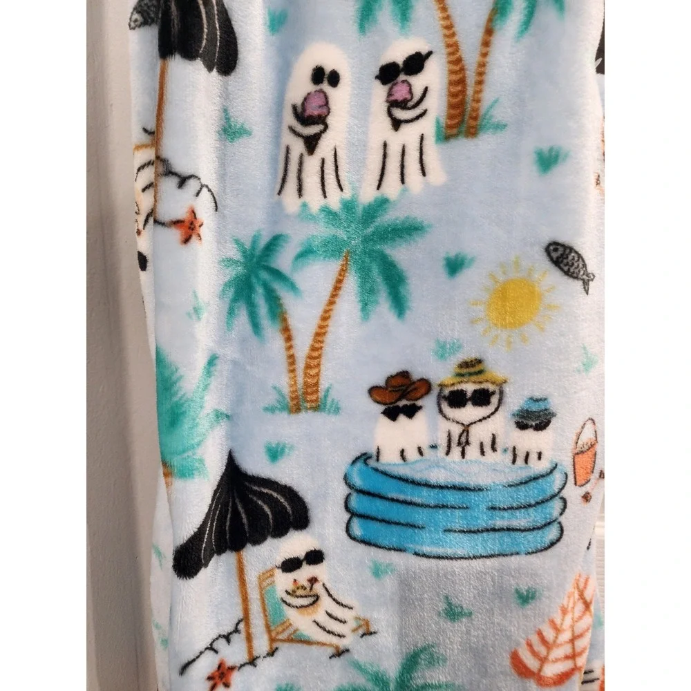 Summerween Halloween Beach Pool Ghost Soft Plush Throw Blanket
